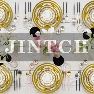 JINTCH Großhandel feines Bone China geprägtes Design Gold Serviert eller Gerichte Luxus Keramik Gravur Ladegerät Platte