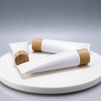 Envases para Crema, Tubos Exprimibles de Plástico Negro y Blanco de 50-100 ml con Tapa de Bambú, Aptos para Viajes, Oficina, Hogar, Cosméticos
