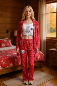 Tc349 1 Set pigiama da donna in cotone, fibra di bambù, stampa floreale, manica lunga, lunghezza intera, morbido, casual, abbigliamento autunnale - Product Image 2