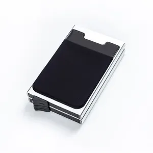 new minimalism metal wallet with pocket RFID automatic pop up aluminium alloy double sliding card holder fitting 10 to 12 cards