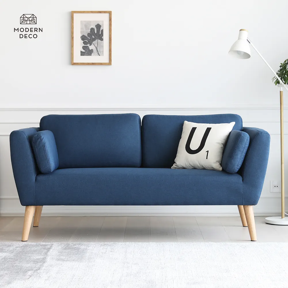 כחול בד 2 מושבים מודרני נורדי סקנדינבי סגנון ספה ספה עבור סטודיו דירה סלון ריהוט