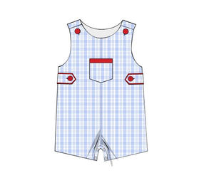 SR3961 CUSTOM Mameluco Infantil Azul a Cuadros para Bebés, Mono sin Mangas con Cierre, Mono de Burbuja para Niña, Algodón y Elastano - Product Image 1