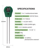 Testeur d'humidité du sol multifonctionnel 3-en-1 ST-01 et pH-mètre avec capteur de lumière, humidimètre de sol 10%-90% HR pour jardin, pelouse, ferme