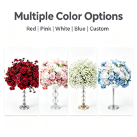 Centro de Mesa Floral con Rosas de Seda Rojas Artificiales para Bodas, Decoración para Mesa de Comedor, Portavelas