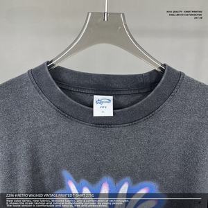 ODM/OEM เสื้อยืดทรงหลวมผ้าฝ้ายแท้ 100% สีดำ 275 กรัม ดีไซน์ดั้งเดิม พิมพ์ลายเรโทรแบบวินเทจอเมริกันด้วยเทคนิคการฟอกสีแบบแอซิด - Product Image 4