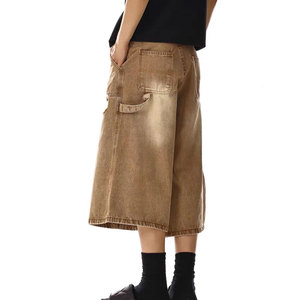 Chất lượng cao 100% cotton tùy chỉnh vá quần short denim axit rửa baggy đau khổ cắt Jeans thoáng khí tối rửa jorts - Product Image 4