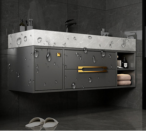Meuble-lavabo de salle de bain moderne de luxe, finition foncée, portes en panneau mélaminé, peinture lisse, installation murale - Product Image 1