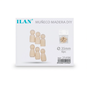 Kit Artigianale Ilan di Bambole in Legno Fai-da-Te 35mm 6 Pezzi per Decorazione - Product Image 3