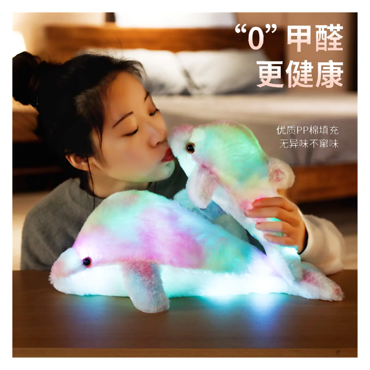 High quality cute custom sold LED lights glow super soft stuffed Marine animal plush pillow dolphin toy