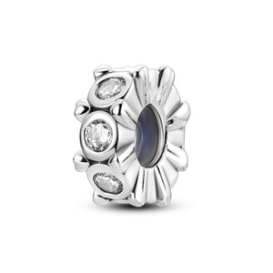 Componentes para joyería DIY: Abalorios espaciadores y de posicionamiento de cobre bañado en plata de ley S925 con piedra de nacimiento de septiembre <span class=keywords><strong>azul</strong></span> para pulseras - Product Image 3