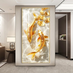 Peinture murale LED en porcelaine cristalline avec impression 3D HD personnalisée, motif poisson doré et paysage, style nordique moderne, pour décoration de salon et de maison - Product Image 5