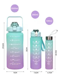 Botol air plastik gradien portabel, botol air plastik 2L motivasi buram portabel, botol air gradien 2000ml 900ml 500ml, set 3 buah
