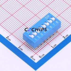 HX 2.54-8P CJPB-L DIP Switch DIP Switch Flat Toggle, Raised Type Single Pole Single Throw 8 PC Pin - Product Image 1