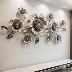 Sculture Floreali in Rilievo Personalizzate in Acciaio Inossidabile, Sculture Floreali 3D in Metallo per Decorazione d'Interni - Product Image 4