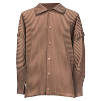 Miyake Style japonais chemise à manches longues veste pour hommes Simple décontracté transfrontalier col rabattu rayé plissé haut hiver
