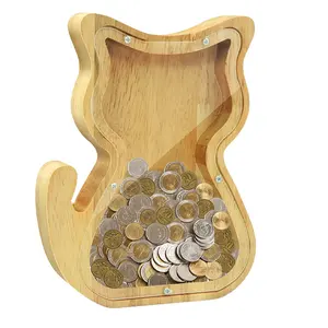 Cofrinho de madeira em forma de animal, fofo cofre de madeira com formato de animais para guardar dinheiro das crianças