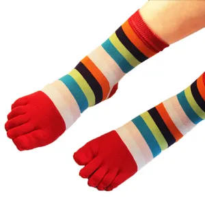 Calzini a cinque dita in cotone a striscia arcobaleno colorati da corsa atletici a metà polpaccio con cinque dita