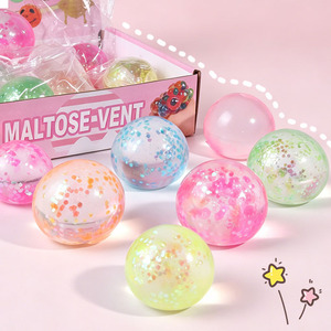 Balle anti-stress sensorielle souple en TPR, transparente, à paillettes, en forme d'orbite de maltose, pour le bureau et la décoration de bureau, vente en gros - Product Image 1