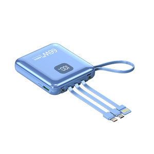 Batterie externe ultra-mince à charge rapide 15W Li-Polymère 10000mAh avec écran LCD, Micro USB, 4 câbles intégrés, technologie GaN - Product Image 2