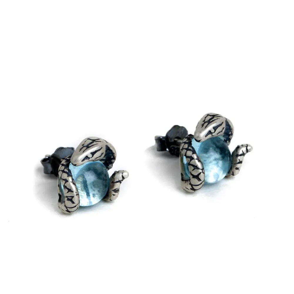 2020 Punk Topaz Bông Tai Bạc Sterling Cho Nam Giới Hình Dạng Rắn Stud Bông Tai Thời Trang Topaz