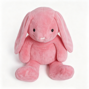 Conejo de Peluche Rosa Sólido Personalizado con Orejas Largas – Conejo Sentado Minimalista y Suave con Detalle de Nariz en Forma de Corazón - Product Image 4