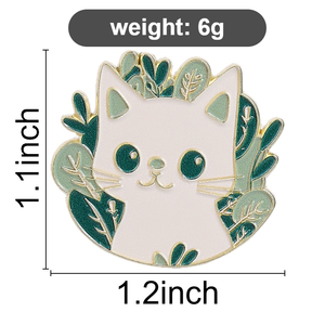 Pins de Esmalte e Broches de Lapela com Arte de Gato da Floresta, Gato Branco Fofo, Folhas Verdes e Tema Natureza, Joias para Atacado - Product Image 6