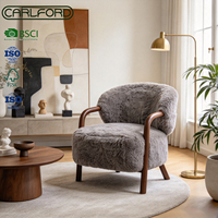 Fauteuil Moderne en Bois avec Tissu Bouclé Gris, Empilable, pour Salon, Salle à Manger, Appartement, Hôtel, Restaurant, Maison
