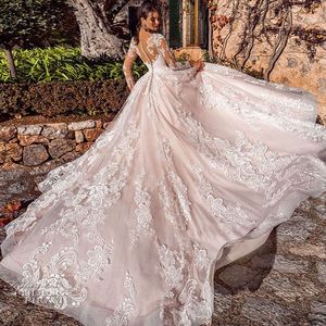 Wedding Dress Ball Gown Ivory <b>White</b> Sweetheart Neckline Long Sleeve Embroidered <b>Lace</b> Train Vintage Style - Product Image 3