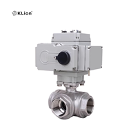Válvula de Bola Eléctrica de Acero Inoxidable CF8M de 3 Pulgadas, 3 Vías, Puerto en T, 1000 WOG, 24 Voltios, Rosca Hembra, Accionamiento Eléctrico, KLION RTS DN80