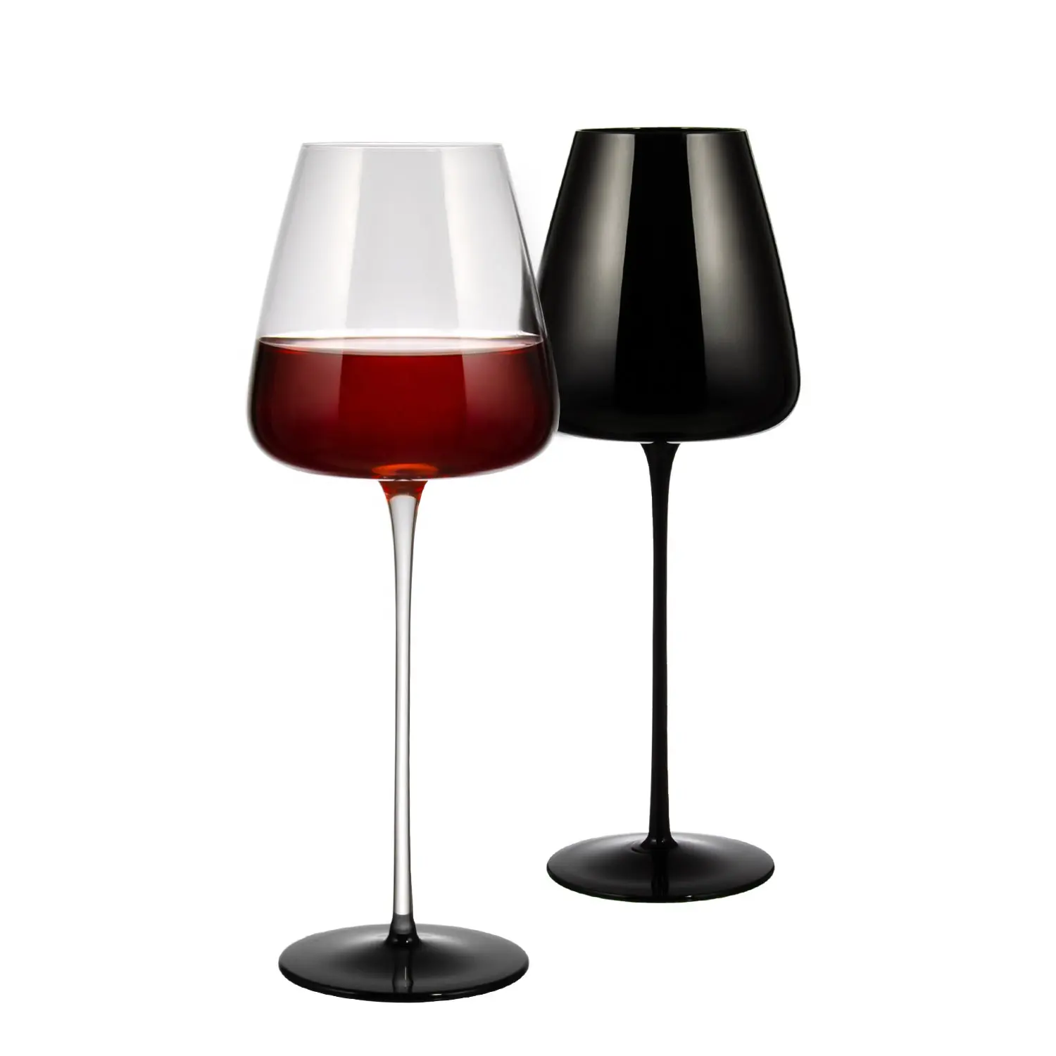 Custom LOGO Elegant Red Wine Glass Handmade Lead Free Crystal Long Stem Black Wine Glasses