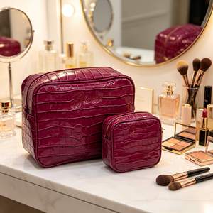 Ensemble de trousses de maquillage effet crocodile brillant, logo embossé, 2 en 1, trousse de toilette de voyage pour femmes, organiseur de cosmétiques imperméable - Product Image 3