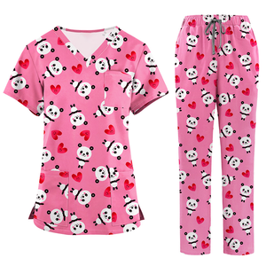 Tenues médicales imprimées 94 % polyester 6 % élasthanne extensibles dans les quatre sens, anti-humidité, pour le personnel des cliniques vétérinaires - Product Image 1