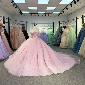 Robe de bal de Quinceañera en cristal rose avec perles, appliques de sequins et dentelle, modèle Sweet Vestidos De 15 Dy1337 - Product Image 3