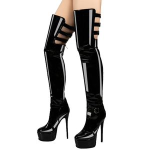 Big Size 47 Women Back Belt Buckles Long <b>Boots</b> High Slim Heels Platform Over the Knee Booties Night Club Dancer Patent Shoes - Product Image 3