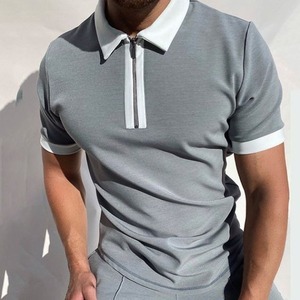 Vente en gros de logo brodé <span class=keywords><strong>Polo</strong></span> de golf uni extensible avec fermeture éclair en coton spandex mélangé - Product Image 2