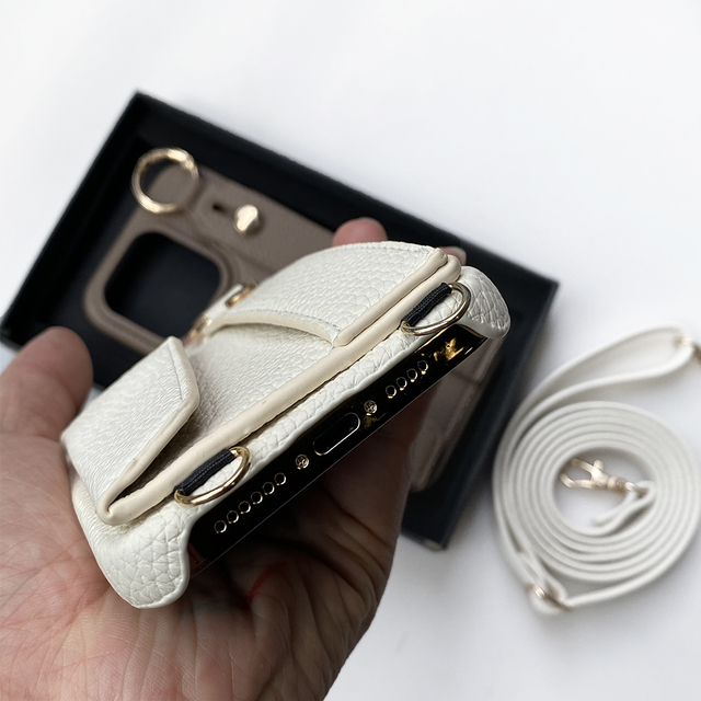 Wholesale PU Pebble Leather Phone Case Crossbody Strap Wallet Card Slot for Iphone 11 12 13 14 15 for Oppo Xiaomi Pro Max