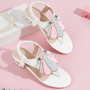 Sandali Estivi da <span class=keywords><strong>Bambina</strong></span> con Tacco Nuovo Stile, Ciabatte Casual con Fiocco di Perle, Sandali da Principessa - Product Image 2