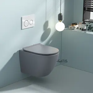 Darkgrey perlengkapan sanitasi wc tanpa bingkai, mangkuk toilet gantung dinding kamar mandi inodoro gantung keramik tangki air tersembunyi ruang menghemat ruang