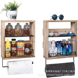 Wall Mounted <b>Storage</b> <b>Rack</b> Rectangle Beech Finish 3 Floors Punch Free For <b>Kitchen</b> Bathroom Towel Holder Condiment Organizer - Product Image 5