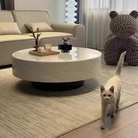 Table basse en marbre crème minimaliste italienne avec espace de rangement, design moderne subtilement luxueux et extensible pour salons