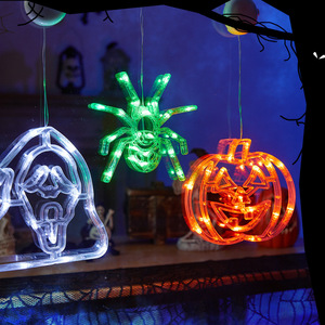 Lampes LED suspendues pour fenêtre d'Halloween : citrouille, araignée, chauve-souris, fantôme, sorcière – Décoration de fête avec ventouse - Product Image 3
