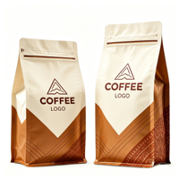 Sachet de café personnalisé Ziplock avec valve et fermeture éclair, fond plat imprimé, emballage en aluminium mat pour café