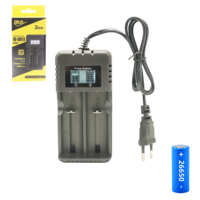 Chargeur mural avec écran LCD, éclairage LED, double emplacement pour batteries rechargeables 18650/26650, microphone/caméra zéro tension, CE