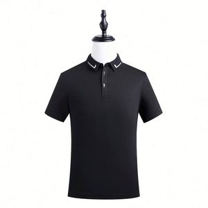 Custom Logo Embroidered 100% Silk Cotton Black Slim Golf for Polo Shirts with Two Button Neck Printed Pattern Solid Design for M - Product Image 1