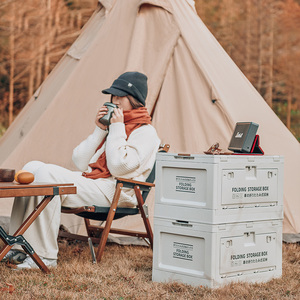 Caja de Almacenamiento Plegable Portátil para Camping con Tapa de Madera, Organizador Multifuncional para Maletero de Auto, para Glamping al Aire Libre - Product Image 3