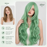 Peluca Larga Ondulada Verde Menta de Fábrica Directa, Resistente al Calor, de Pelo Sintético con Aspecto Natural, para Cosplay y Fiestas, Venta al por Mayor para Mujeres