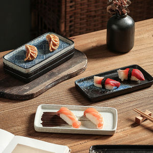 Alta qualità eco-friendly porcellana rettangolare stile giapponese 7.5 pollici vassoio <span class=keywords><strong>Sushi</strong></span> grande lunga onda piatta nero blu piatti piatti piatti piatti - Product Image 3
