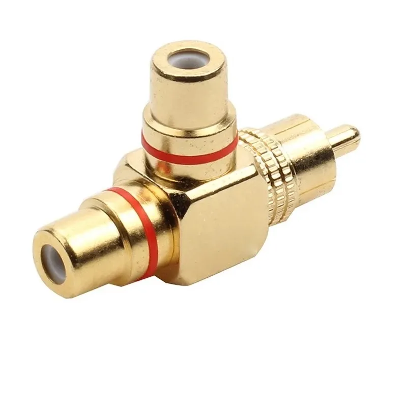 High Quality Gold Plated RCA Male To 2 Female RCA Splitter Adapter AV Video Audio T Plug RCA 3 Way Plug R Connector