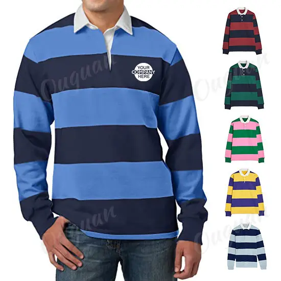 bulk customized blue black cotton premium long sleeve high-quality vintage rugby polo shirt