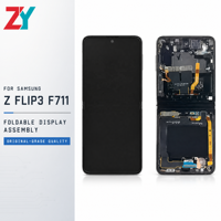 Écran Intérieur Original OEM pour Samsung Z Flip3 SM-F711, Pack Service avec Cadre, OLED 400cd+ Luminosité, Garantie 1 An pour Téléphone Portable